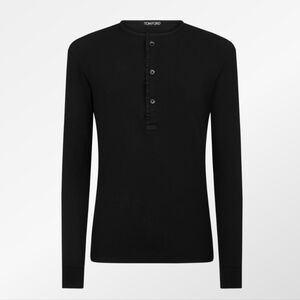 Tom Ford Black Cotton Stretch Rib Henley